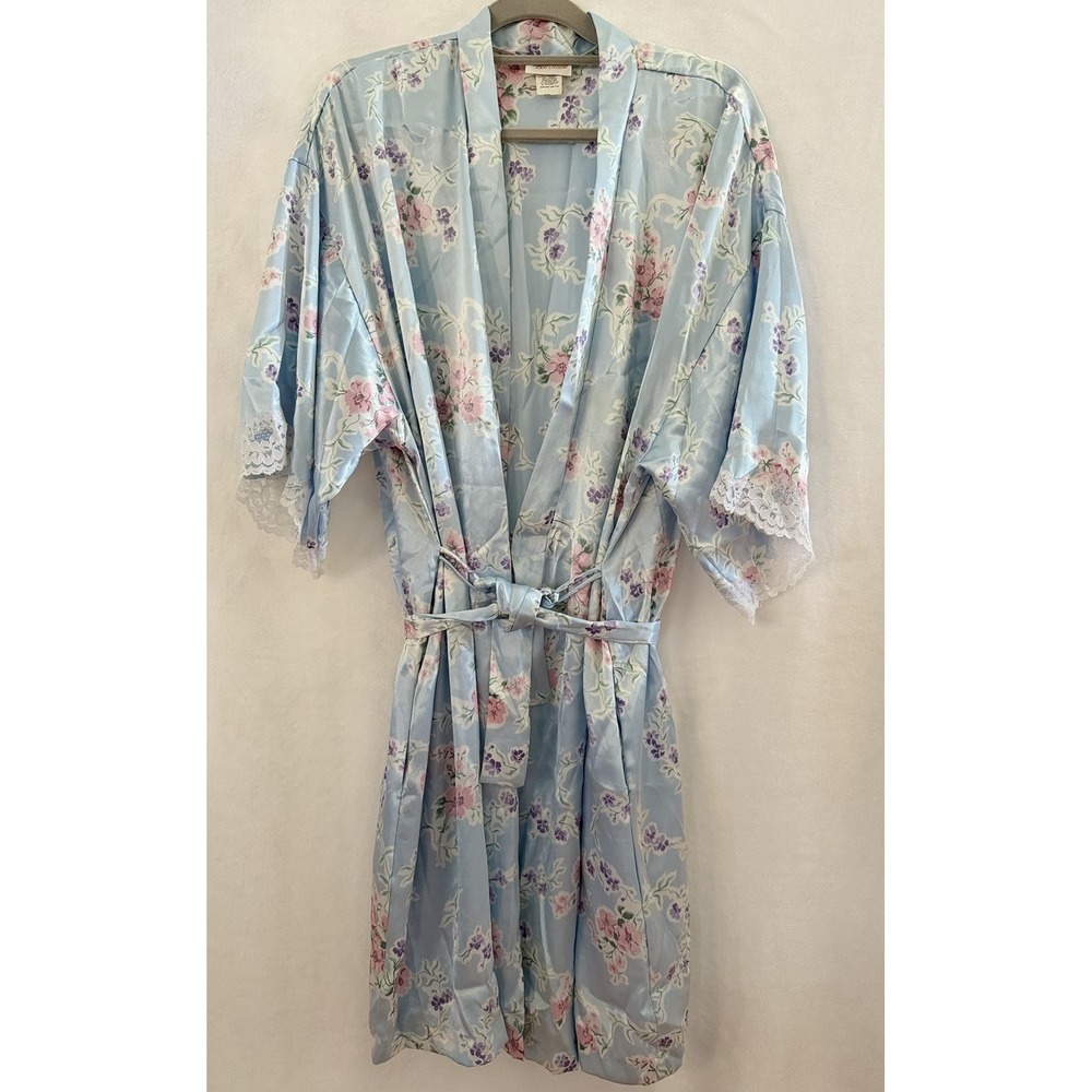 Barbizon VTG Lace Belted Peignoir Robe Light Blue Women's 3X Bridal Grandmacore